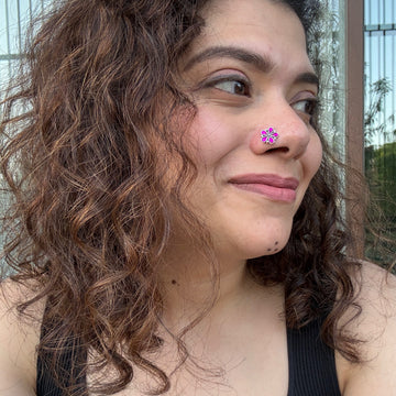 Hot Pink Kundan Flower Nose Pin